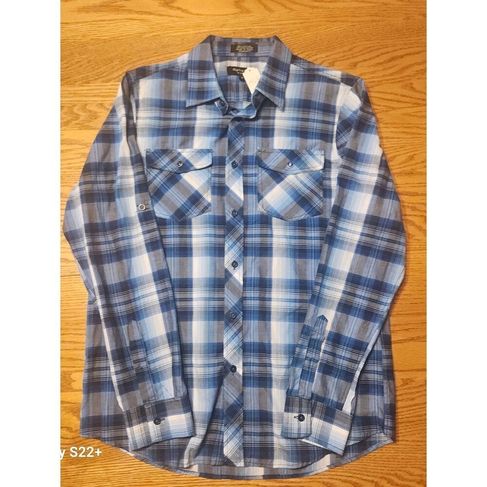 M68 Eighty Eight Platinum Men's Blue Plaid Button-Up Western Long Sleeved Shirt